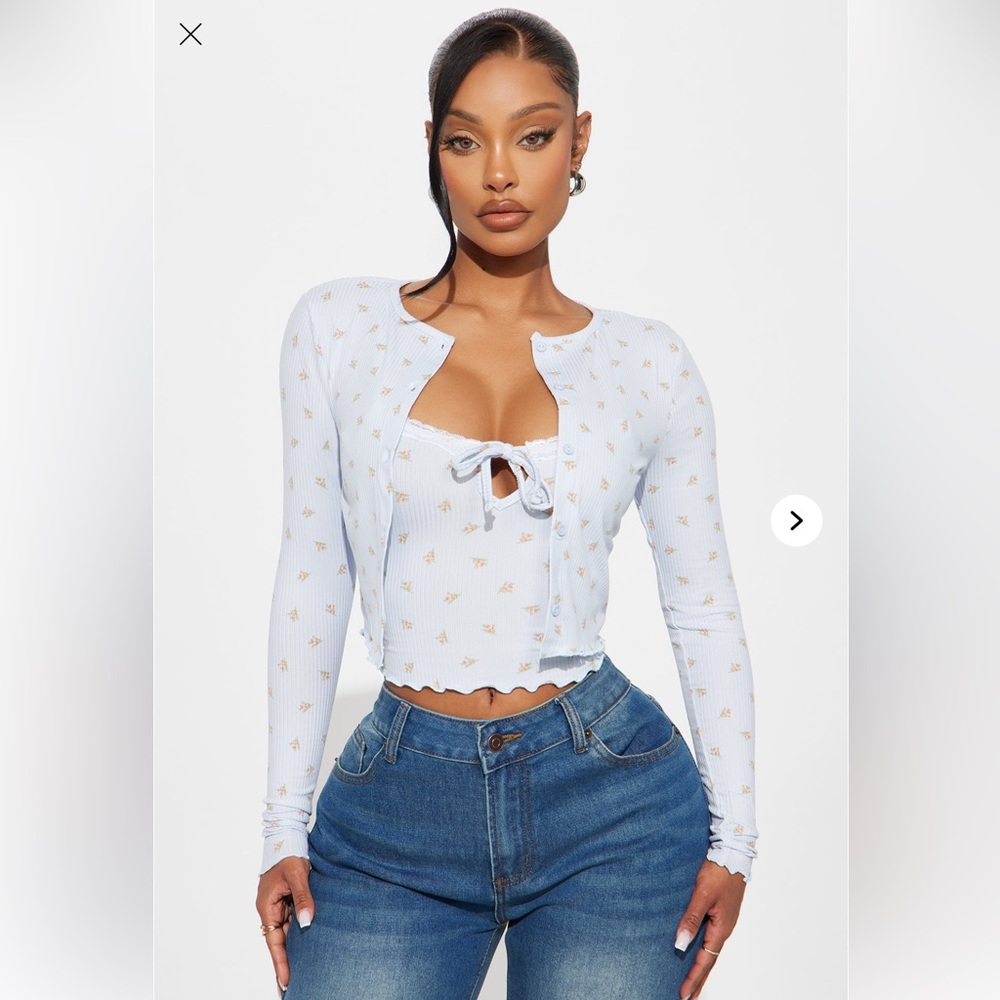 Fashion Nova Floral 2PC Cardigan And Tank Top  - Blue